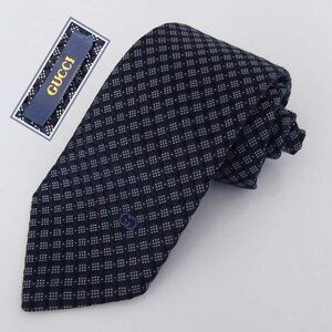 GUCCI navy GG Guccissima grid/dots print jacquard tie 100% silk